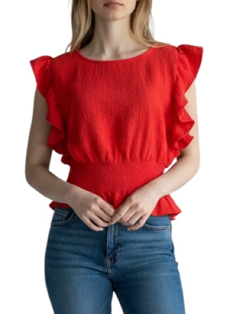 Cupcakes & Cashmere Ruffle Sleeve Top Red